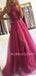 A-line Chic Halter High Split Organza Long Evening Prom Dresses, Cheap Prom Dresses, MR7444