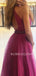 A-line Chic Halter High Split Organza Long Evening Prom Dresses, Cheap Prom Dresses, MR7444