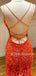 Orange Appliques Spaghetti Straps Mermaid Lace Backless Long Evening Prom Dresses, MR7452