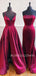 Burgundy Satin A-line/Mermaid Long Evening Prom Dresses, Cheap Custom Prom Dresses, MR7474