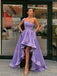 One Shoulder A-Line Purple Satin High Low Long Backless Evening Prom Dresses, Cheap Custom prom dresses, MR7501