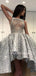 See Throuth Silver Lace Beaded High Low Long Evening Prom Dresses, Cheap Custom Prom Dresses, MR7540