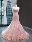 Pink Tulle Mermaid Sweetheart Ruffle Long Evening Prom Dresses, MR7558