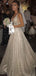 A-line See Throuth Deep V Neck Sparkly Long Evening Prom Dresses, Wedding  Dresses, MR7600