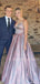 A-Line Spaghetti Straps V-neck Sparkly Long Evening Prom Dresses, Cheap Custom Dresses,MR7613