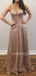 V-neck A-line Sequin Long Evening Prom Dresses, Cheap Custom Prom Dress, MR7621