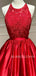 A-line Appliques Red Satin Lace Long Evening Prom Dresses, Cheap Custom Prom Dresses, MR7625