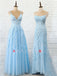 Blue Tulle Applique Lace Long Evening Prom Dresses, Cheap Prom Dress, MR7649