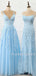 Blue Tulle Applique Lace Long Evening Prom Dresses, Cheap Prom Dress, MR7649