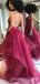 A-line Champagne Tulle Spaghetti Straps Long Backless Evening Prom Dresses, Cheap Custom Prom Dress, MR7659