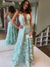 Sexy See Throuth V-neck Spaghetti Straps Lace Long Evening Prom Dresses, Cheap Custom Prom Dresses, MR7662