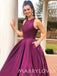 Orchid Satin Criss-Cross Straps High Neck A-line Long Backless Evening Prom Dresses, MR7677