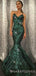 Green Sequin Mermaid V-neck Straps Long Evening Prom Dresses, Cheap Custom Prom Dresses, MR7679