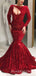 Mermaid Red Sequin Long Sleeves Long Evening Prom Dresses, Cheap Custom Prom Dresses, MR7687