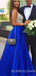 A-line Royal Blue Satin V Neck Beaded Long Evening Prom Dresses, Cheap Custom prom dresses, MR7692