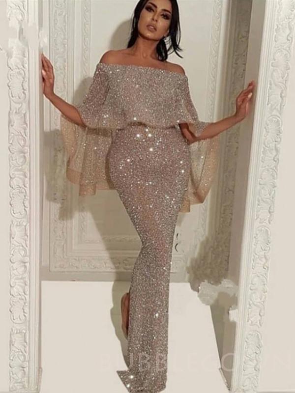 Off shoulder Mermaid Long Sequin Evening Prom Dresses, Cheap Custom Prom Dresses, MR7700