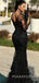 Mermaid Long Sleeves Black Tulle Appliques Lace Long Evening Prom Dresses, MR7702