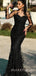 Mermaid Long Sleeves Black Tulle Appliques Lace Long Evening Prom Dresses, MR7702
