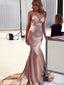 Mermaid Rose Gold Satin Criss-cross Spaghetti Straps Long Evening Prom Dresses, Cheap Custom prom dresses, MR7706