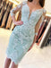 Mermaid Lace Long Sleeves V-neck Short Evening Prom Dresses, Homecoming Dresses, MR7714