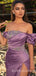 Off Shoulder Purple Satin  Beaded Long Backless Evening Prom Dresses, Cheap Custom prom dresses, MR7715