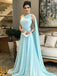 One Shoulder Blue Chiffon A-line Long Evening Prom Dresses, Cheap Custom Prom Dresses, MR7721