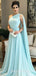 One Shoulder Blue Chiffon A-line Long Evening Prom Dresses, Cheap Custom Prom Dresses, MR7721