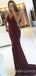 Mermaid Burgunndy Sequin Backless Long Evening Prom Dresses, Cheap Custom Prom Dresses, MR7723