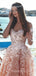 Off Shoulder Pink Lace Long Evening Prom Dresses, Cheap Custom Prom Dresses, MR7727