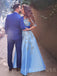 A-line Sky Blue Satin Appliques Long Evening Prom Dresses, Cheap Custom Prom Dresses, MR7768