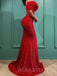 One shoulder Burgundy Sequin Mermaid Long Evening Prom Dresses, Cheap Custom Prom Dresses, MR7771