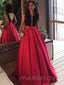 A-line Burgundy Satin V-back Long Evening Prom Dresses, Cheap Custom Prom Dresses, MR7773