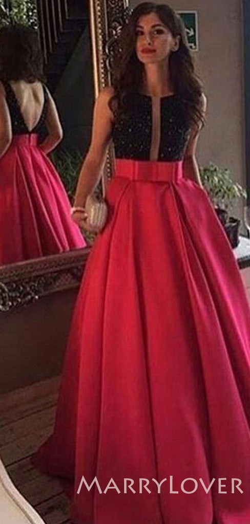 A-line Burgundy Satin V-back Long Evening Prom Dresses, Cheap Custom Prom Dresses, MR7773