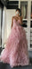 A-line Pink Tulle V-neck Pleat Simple Spaghetti Straps Long Evening Prom Dresses, Cheap Custom Prom Dress, MR7791