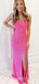 Mermaid Hot Pink Sequin Spaghetti Straps Long Evening Prom Dresses, Cheap Custom Prom Dresses, MR7800