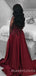 Long Sleeves A-line Burgundy Satin Appliques Long Evening Prom Dresses, Cheap Custom Prom Dresses, MR7808