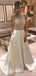 A-line White Satin illusion Beaded Long Evening Prom Dresses, Cheap Custom prom dresses, MR7814