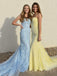 Tulle Mermaid Lace Strapless Long Evening Prom Dresses, MR7819