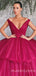 Ball Gown Burgundy Tulle V-neck Long Evening Prom Dresses, Cheap Custom Prom Dresses, MR7821