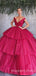 Ball Gown Burgundy Tulle V-neck Long Evening Prom Dresses, Cheap Custom Prom Dresses, MR7821