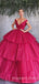 Ball Gown Burgundy Tulle V-neck Long Evening Prom Dresses, Cheap Custom Prom Dresses, MR7821