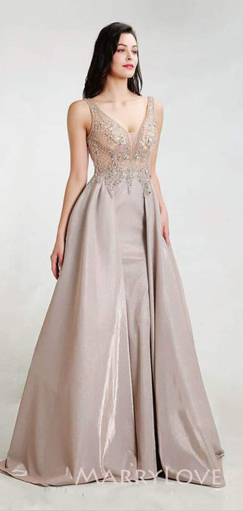 A-Line Sparkly Beaded V Neck Long Evening Prom Dresses, Cheap Custom Prom Dresses, MR7825