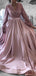 A-line Long Sleeves Pink Satin Sequin Long Evening Prom Dresses, Cheap Custom prom dresses, MR7827