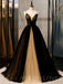 A-line Black Tulle Spaghetti Straps Long Evening Prom Dresses, Cheap Custom Prom Dress, MR7841