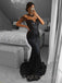Mermaid Black Satin Appliques Long Evening Prom Dresses, Cheap Custom Prom Dresses, MR7848