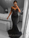 Mermaid Black Satin Appliques Long Evening Prom Dresses, Cheap Custom Prom Dresses, MR7848