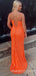 Orange Sequin Mermaid Long Evening Prom Dresses, Cheap Custom Prom Dresses, MR7849