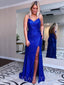 Royal Blue Sequin Mermaid Spaghetti Straps Long Evening Prom Dresses, Cheap Custom Prom Dresses, MR7851