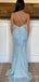 One Shoulder Sky Blue Sequin Long Mermaid Evening Prom Dresses, Cheap Custom Prom Dresses, MR7857