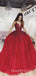 Burgundy Tulle Sparkly A-line Long Evening Prom Dresses, Ball Gown Prom Dresses, MR7878